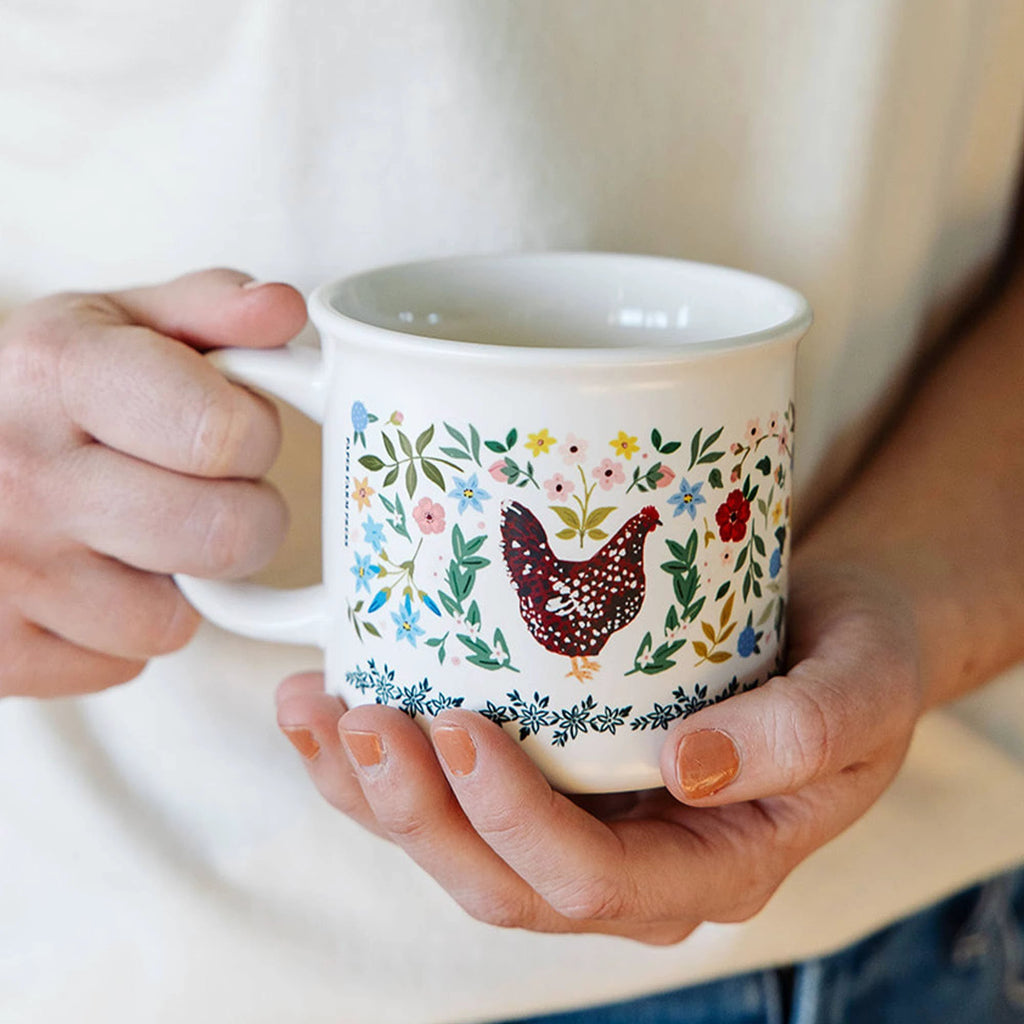 Paper Farm Press - Chickens Folk Floral Mug by Paper Farm Press