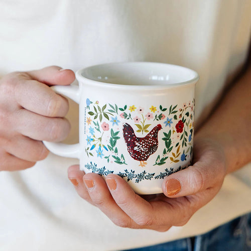 Paper Farm Press - Chickens Folk Floral Mug by Paper Farm Press