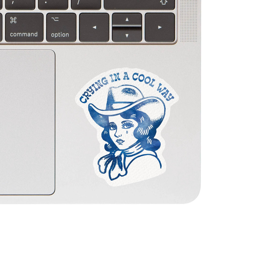 Juju and Moxie - Crying Cowgirl Retro Western High Quality Vinyl Sticker by Juju and Moxie