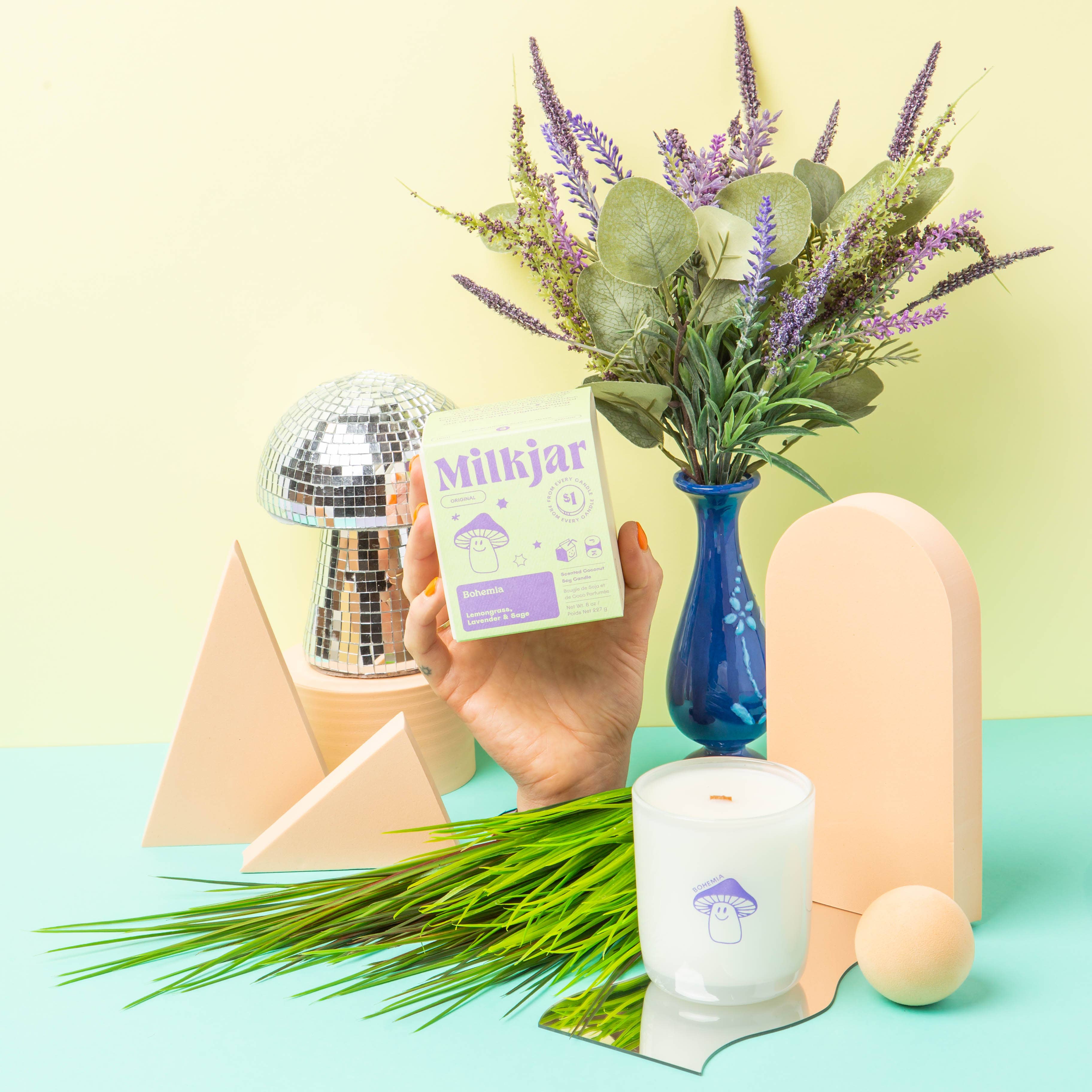 Milk Jar Candle Co. - Bohemia - Lemongrass, Lavender & Sage Coconut Soy 8oz Candle