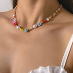 JOSSLYN by wall to wall - Multi Colored Flower Daisy Pearl Stone Necklace by JOSSLYN by wall to wall
