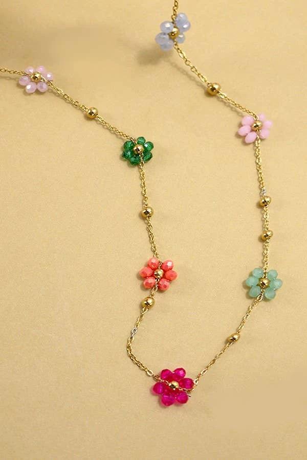 JOSSLYN by wall to wall - Multi Colored Beaded Flower Necklace by JOSSLYN by wall to wall