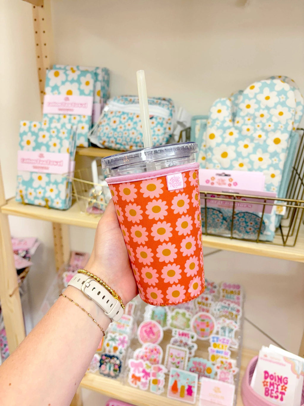 Elle Nicole - Coffee Cup Cover - Boho Florals - Iced Drink Sleeve - Large / 24oz by Elle Nicole