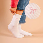 The Darling Effect - Embroidered Crew Socks-Pink Bow by The Darling Effect