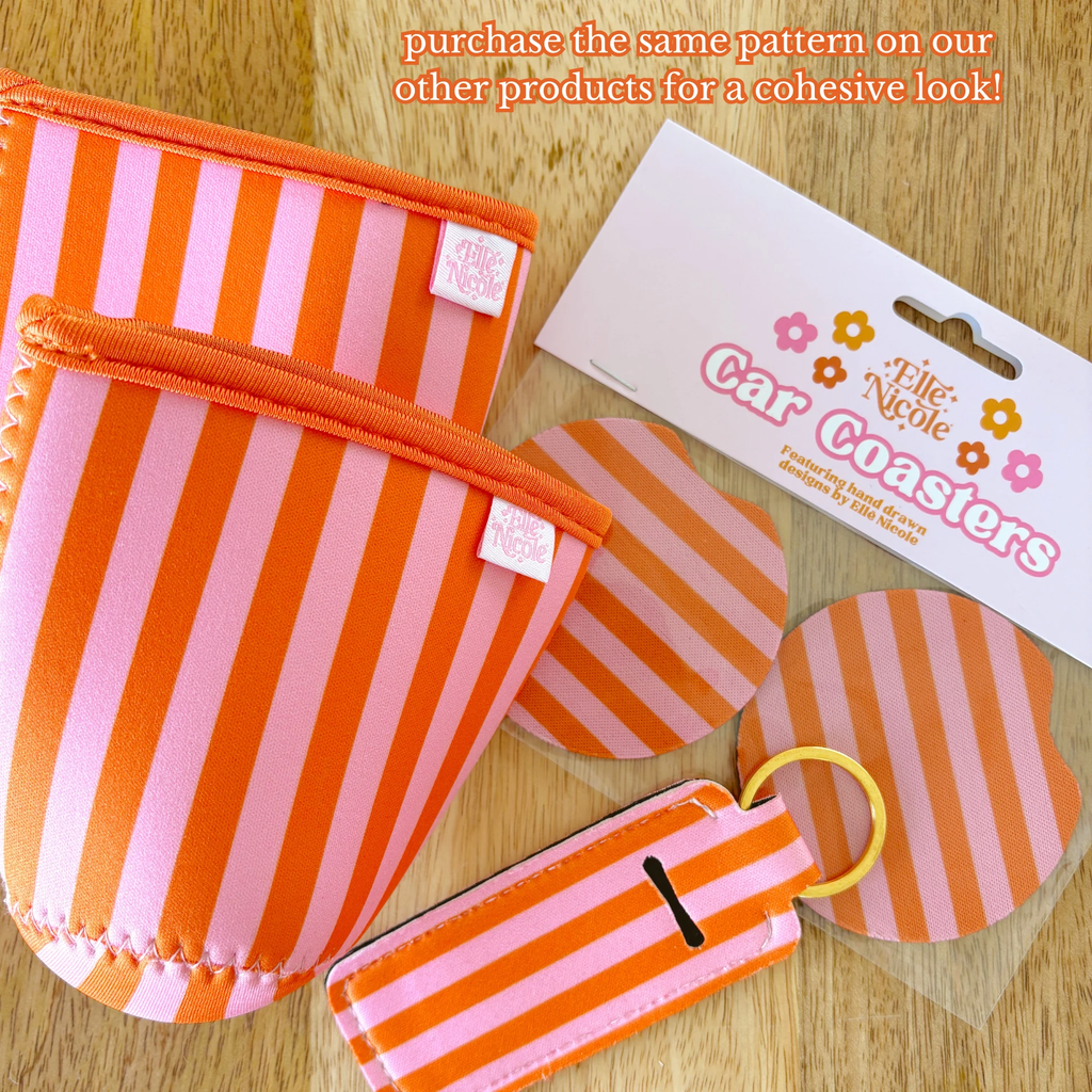 Elle Nicole - Coffee Cup Cover - Pink & Orange Stripes - Iced Drink Sleeve - Large / 24oz by Elle Nicole