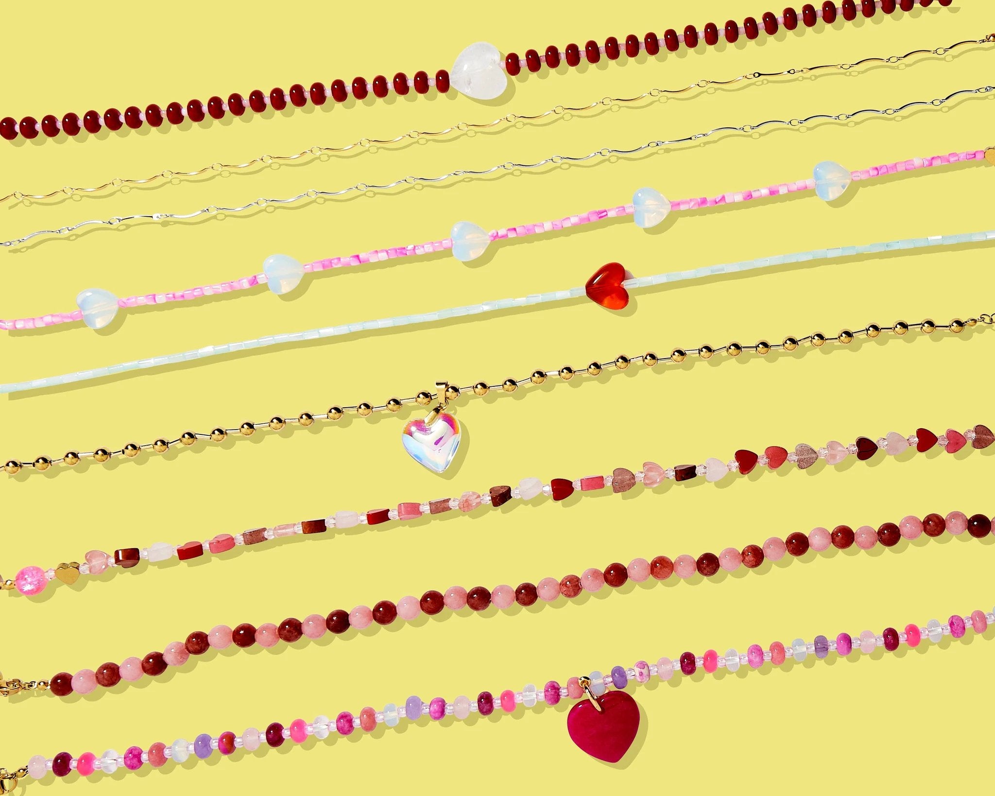 Taylor Elliott Designs - Beaded Necklace - Blue Beads w/Red Glass Heart Charm - Amore by Taylor Elliott Designs