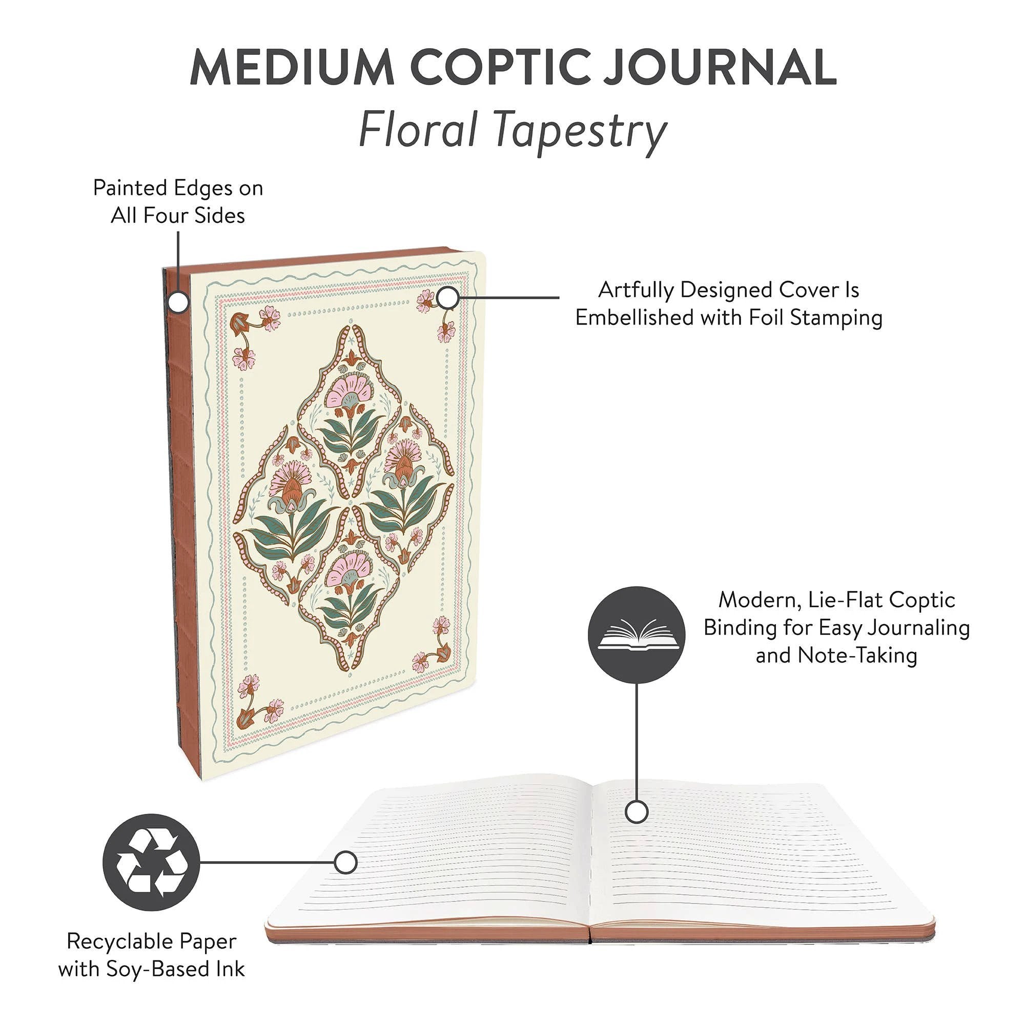 Studio Oh! - Floral Tapestry Medium Coptic-Bound Journal by Studio Oh!