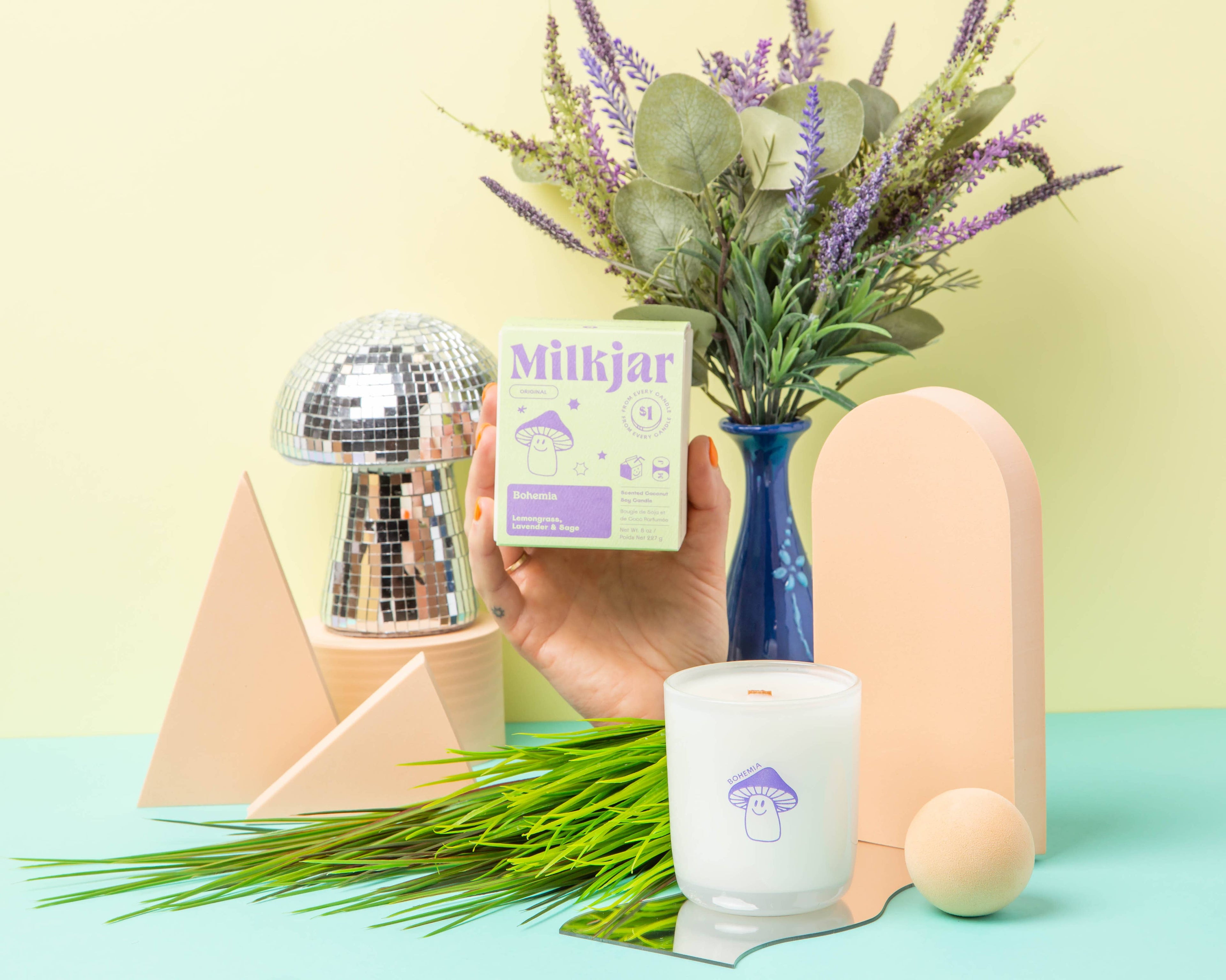 Milk Jar Candle Co. - Bohemia - Lemongrass, Lavender & Sage Coconut Soy 8oz Candle