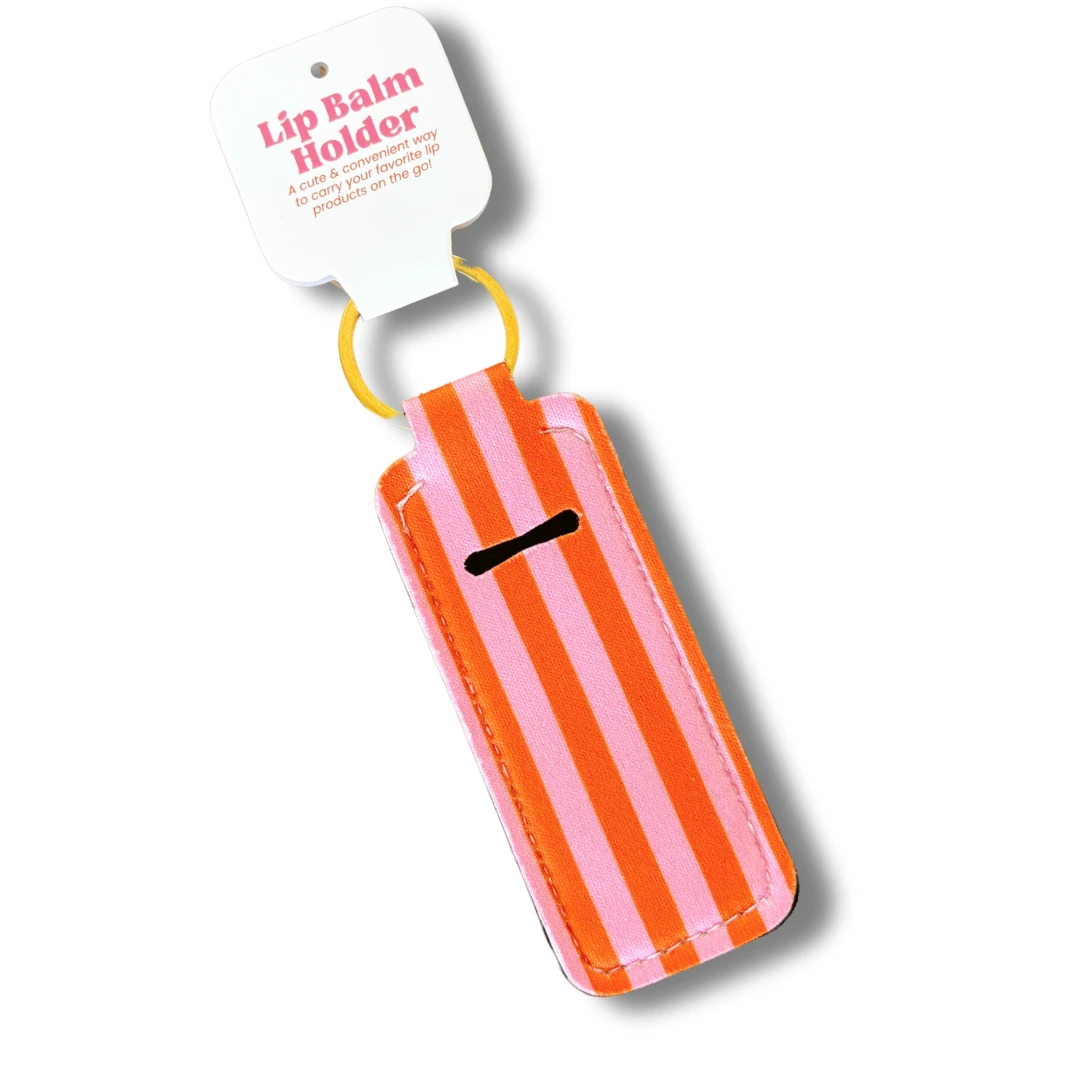 Elle Nicole - Lip Balm Keychain Holder - Pink & Orange Stripes by Elle Nicole