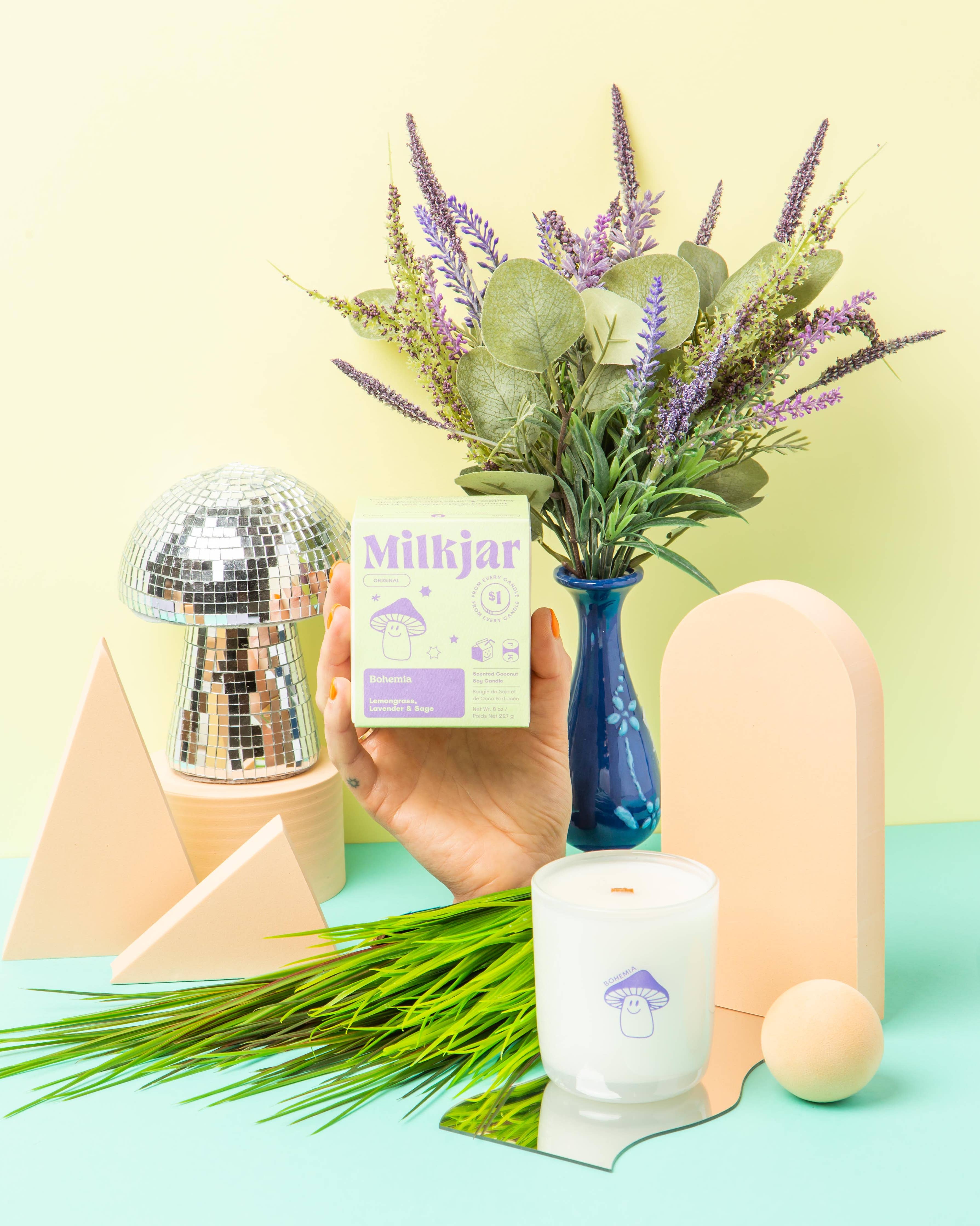 Milk Jar Candle Co. - Bohemia - Lemongrass, Lavender & Sage Coconut Soy 8oz Candle