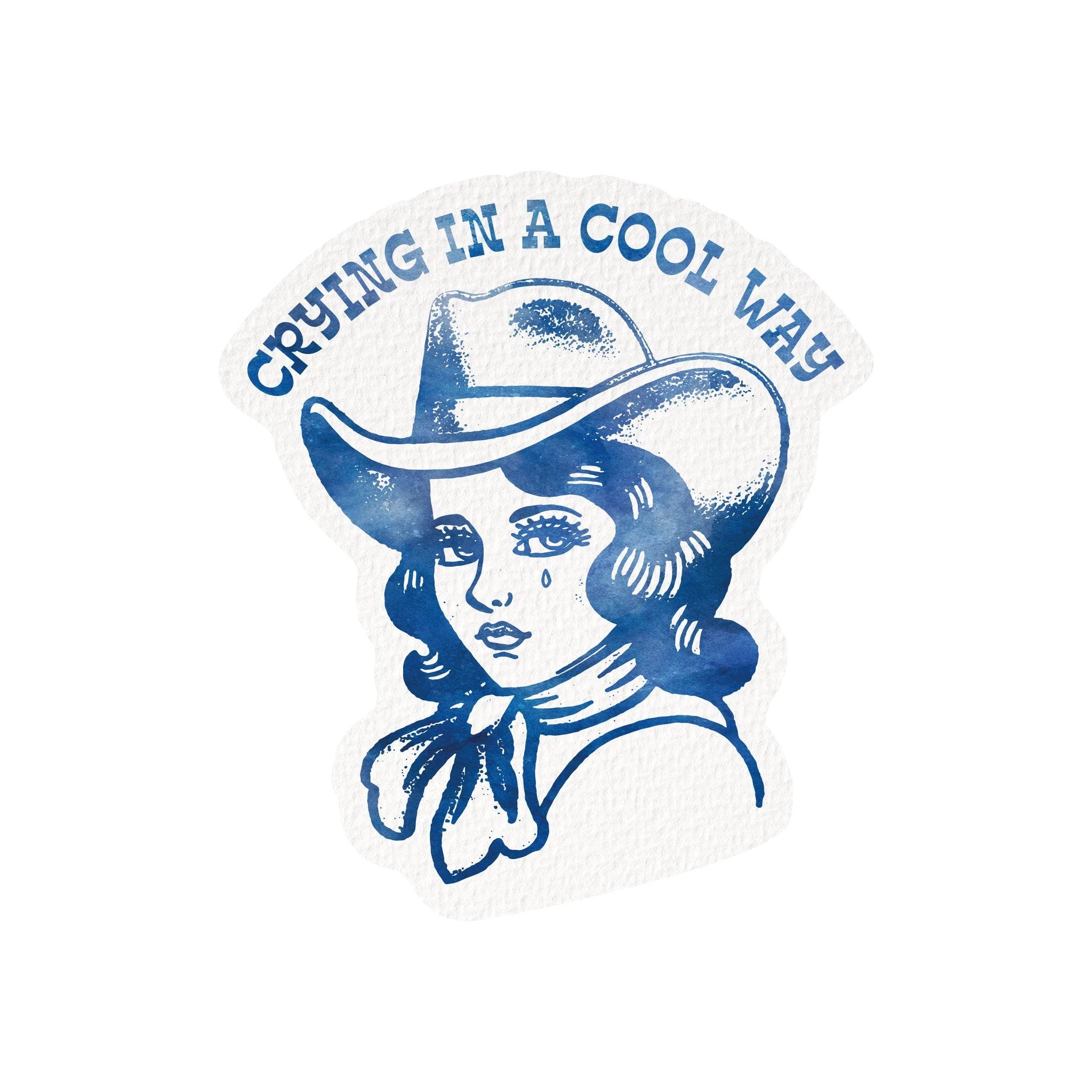 Juju and Moxie - Crying Cowgirl Retro Western High Quality Vinyl Sticker by Juju and Moxie