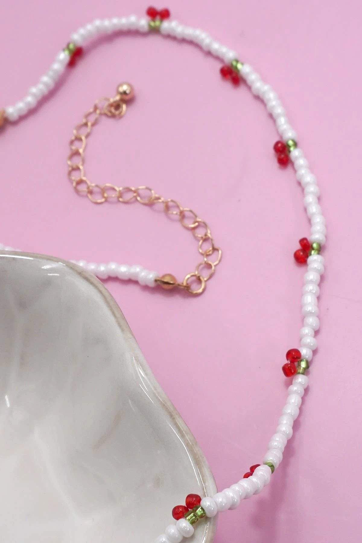 JOSSLYN by wall to wall - Pearl Beaded Cherry Necklace by JOSSLYN by wall to wall