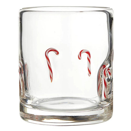 Candy Cane Icon Glass with red and white candy cane motifs on a handblown, festive DOF glass.