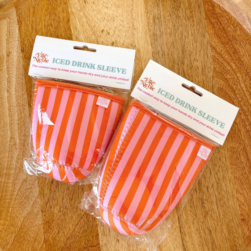 Elle Nicole - Coffee Cup Cover - Pink & Orange Stripes - Iced Drink Sleeve - Large / 24oz by Elle Nicole