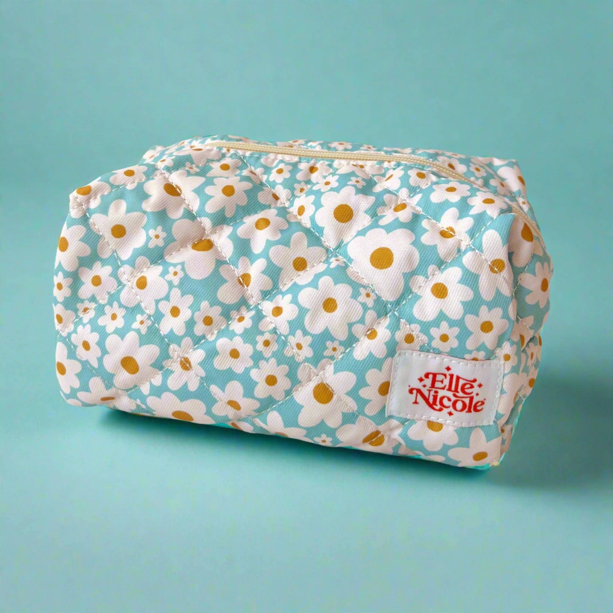 Elle Nicole - Quilted Cosmetic / Pencil Bag - Blue Daisy by Elle Nicole