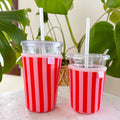 Elle Nicole - Coffee Cup Cover - Pink & Red Stripes - Iced Drink Sleeve - Large / 24oz by Elle Nicole