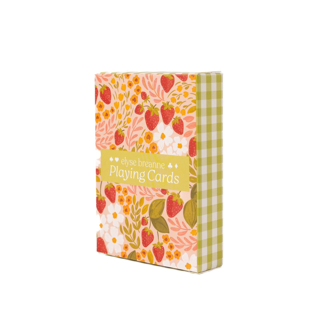 Elyse Breanne Design - Strawberry Patch x Green Gingham Deck of Cards by Elyse Breanne Design