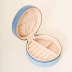The Darling Effect - Round Velvet Jewelry Case-Floral Misty Blue by The Darling Effect