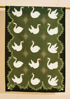 One & Only Paper - Celestial Swans Green Tea Towel by One & Only Paper