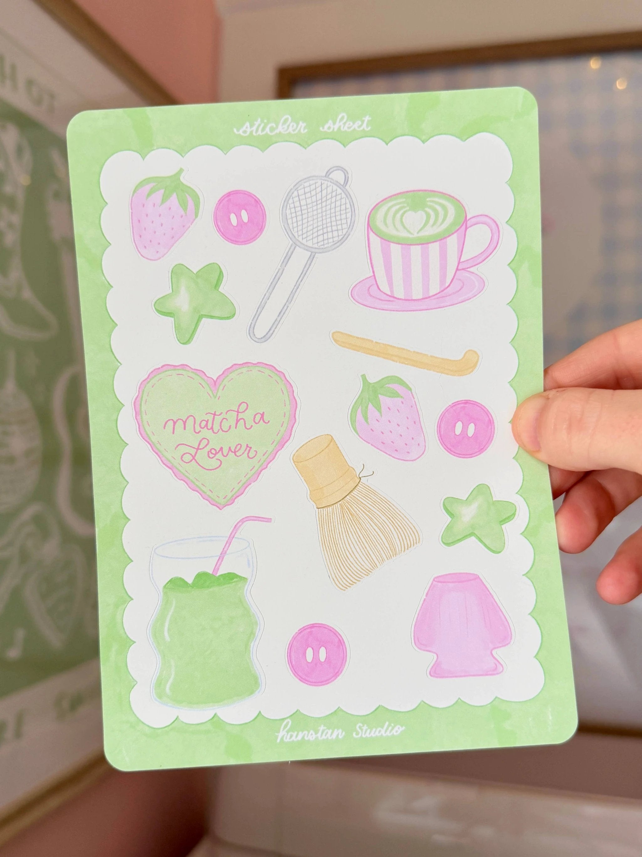 Hanstan Studio - Matcha 5x7 Junk Journaling Sticker Sheet by Hanstan Studio
