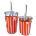 Elle Nicole - Coffee Cup Cover - Pink & Orange Stripes - Iced Drink Sleeve - Large / 24oz by Elle Nicole