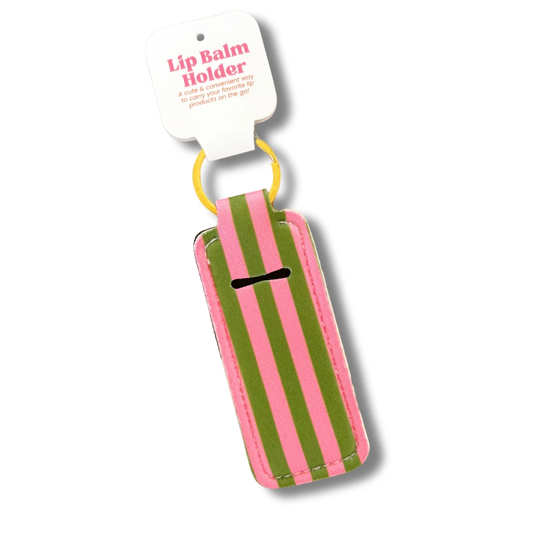 Elle Nicole - Lip Balm Keychain Holder - Pink & Green Stripes by Elle Nicole