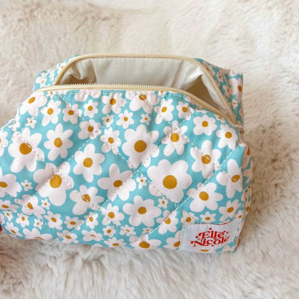Elle Nicole - Quilted Cosmetic / Pencil Bag - Blue Daisy by Elle Nicole
