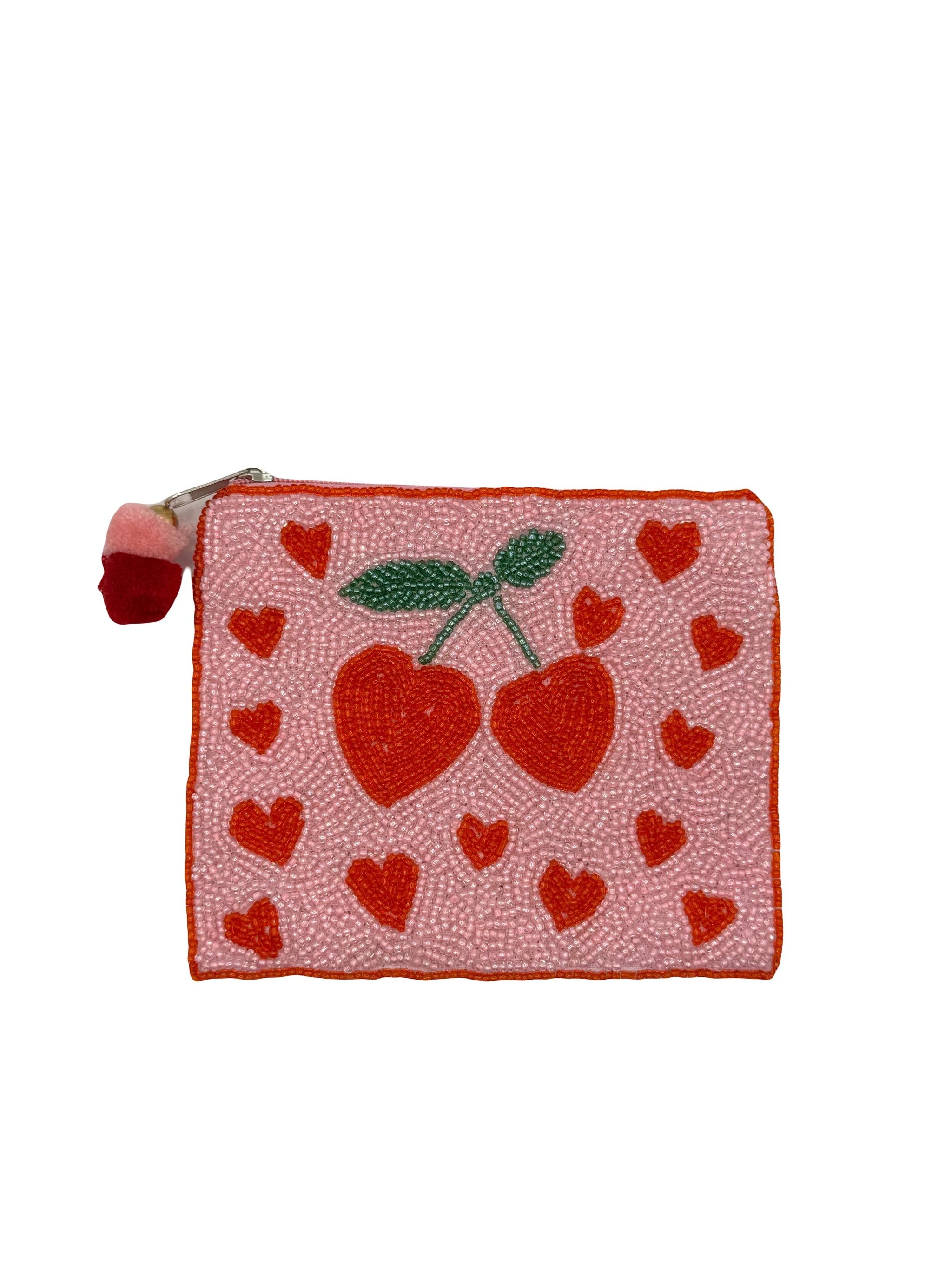 Pizzazz, Inc. - Cherry Heart Beaded Coin Pouch by Pizzazz, Inc.