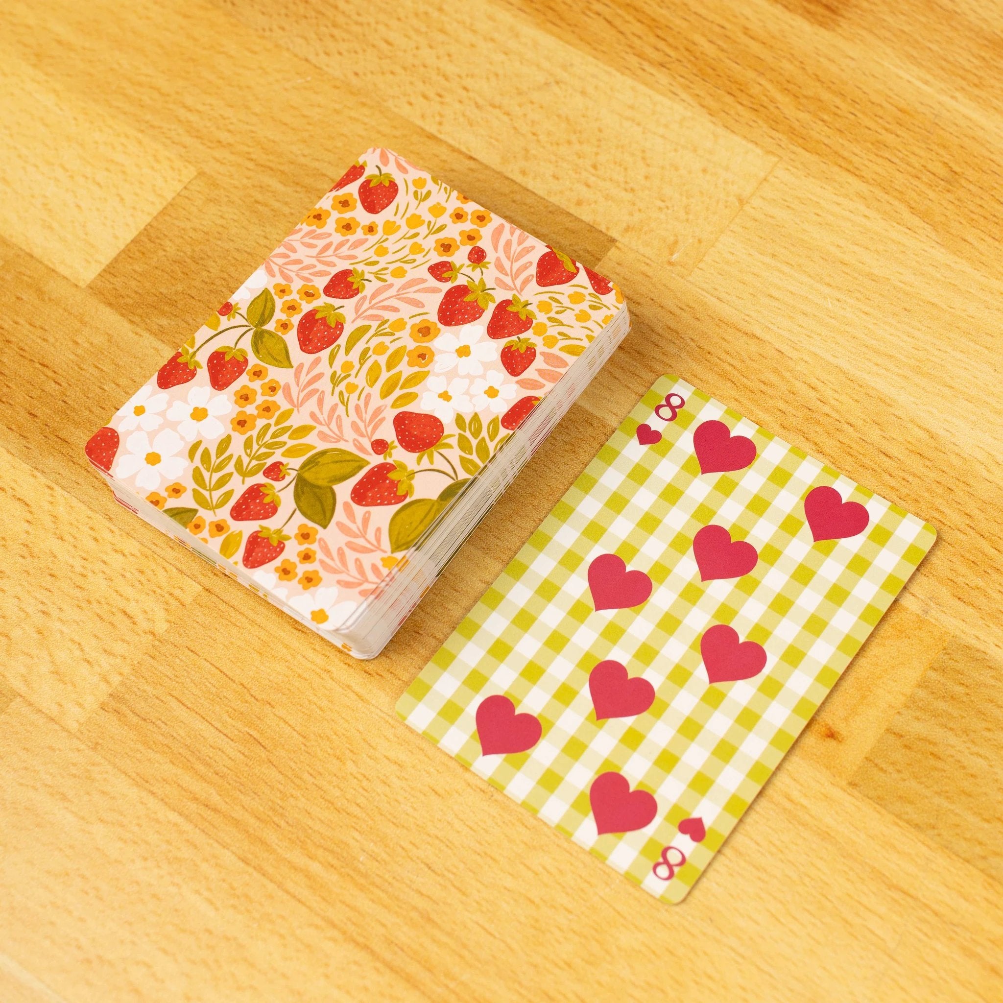 Elyse Breanne Design - Strawberry Patch x Green Gingham Deck of Cards by Elyse Breanne Design