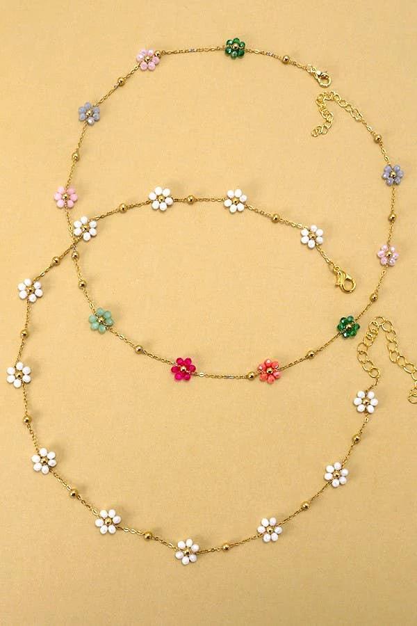 JOSSLYN by wall to wall - Multi Colored Beaded Flower Necklace by JOSSLYN by wall to wall
