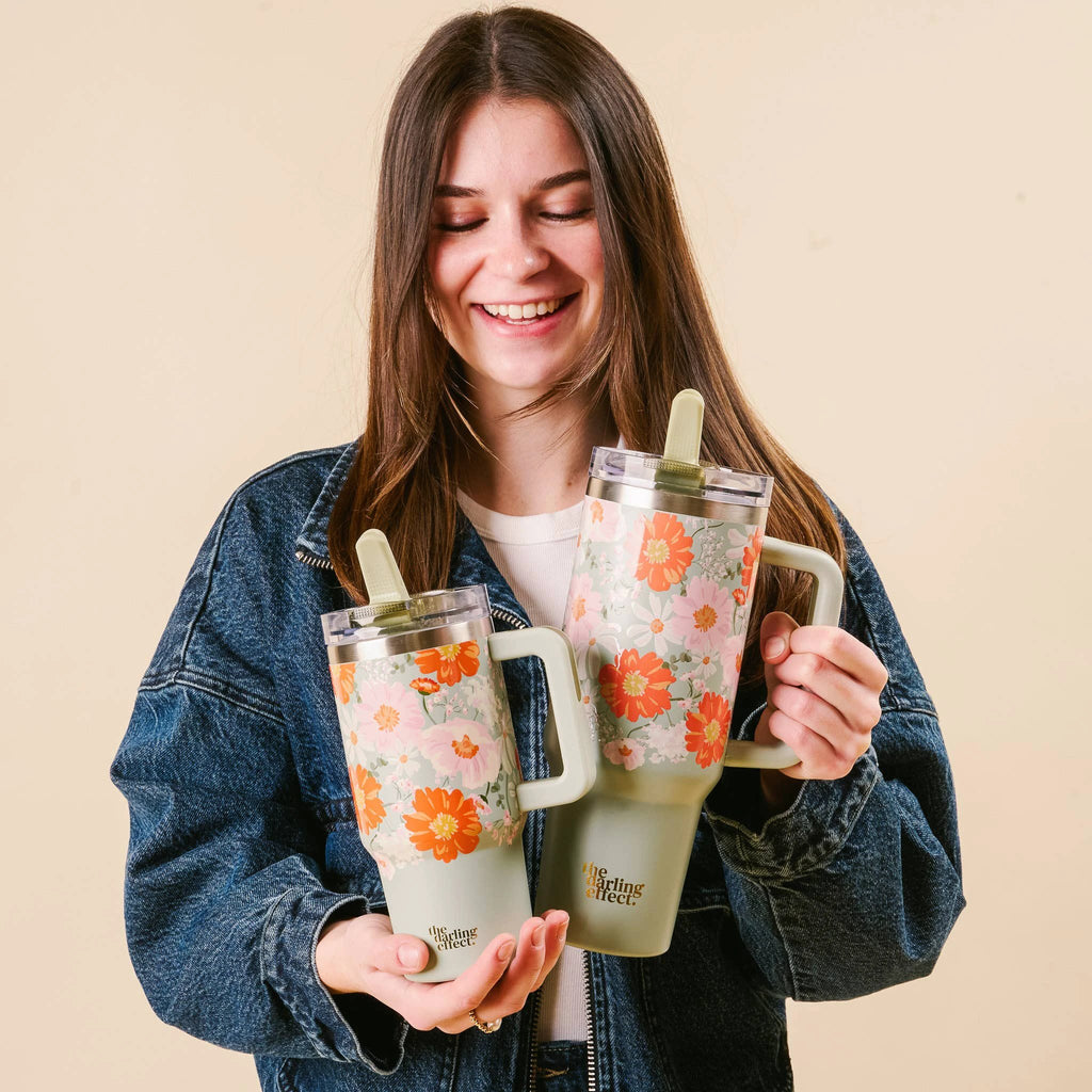 The Darling Effect - 40 oz Lifestyle Flip Straw Tumbler-Bouquet Beauty Sage by The Darling Effect