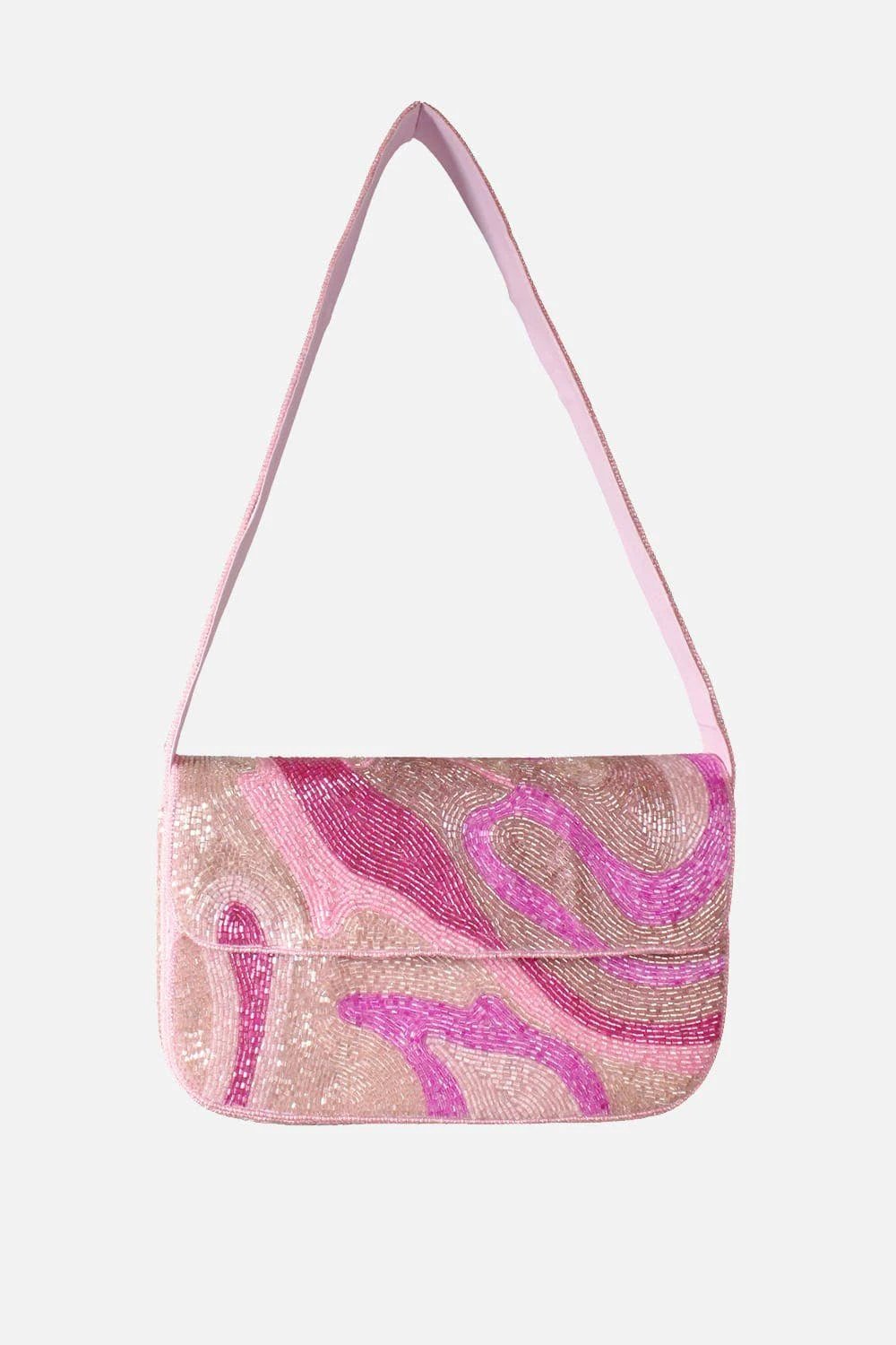 Pizzazz, Inc. - Pink Abstract Double Sided Beaded Shoulder Bag by Pizzazz, Inc.