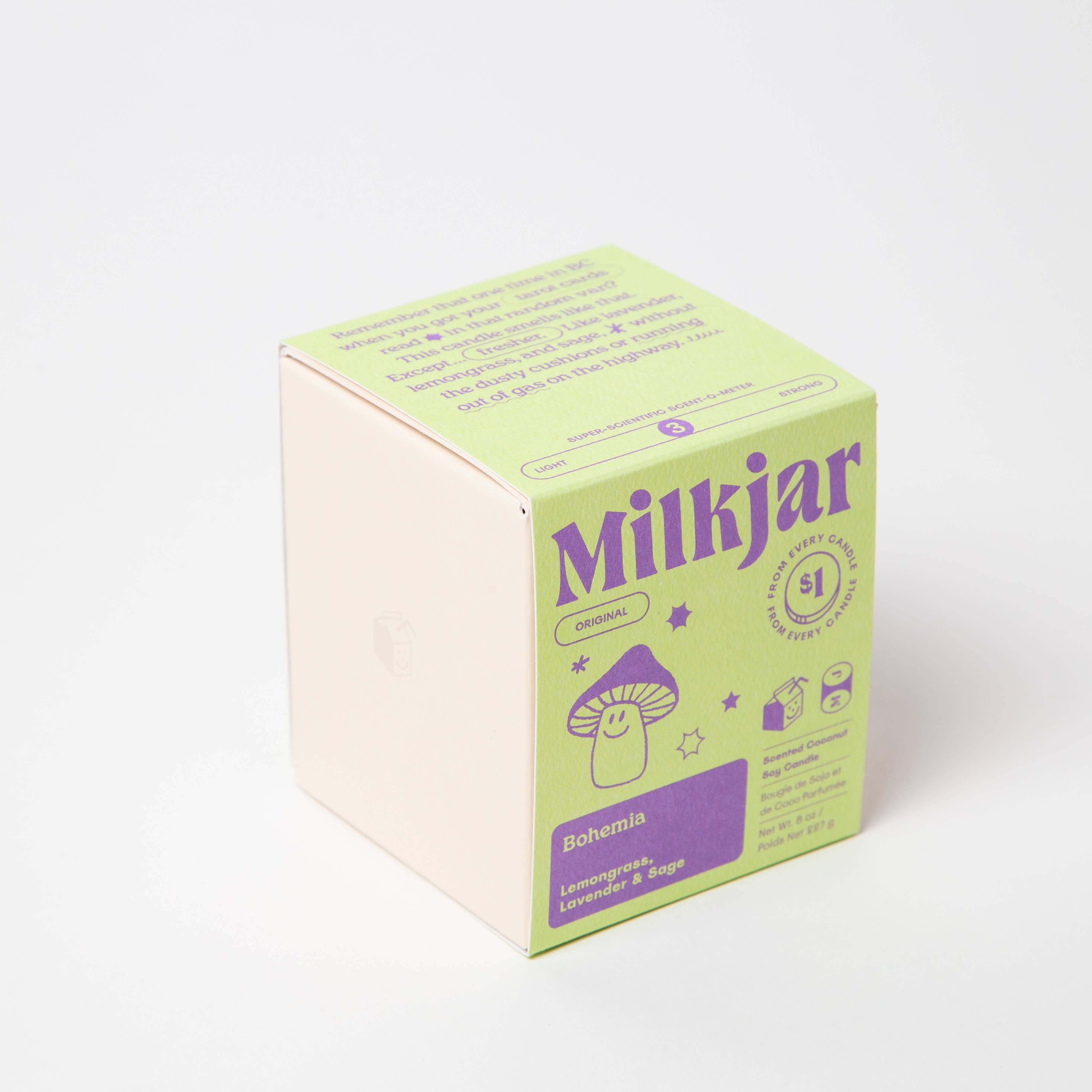 Milk Jar Candle Co. - Bohemia - Lemongrass, Lavender & Sage Coconut Soy 8oz Candle