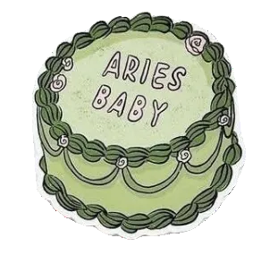 Illustration of a cake with 'Aries Baby' text on a white background