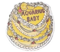 Decorative cake with 'Aquarius Baby' text on a white background