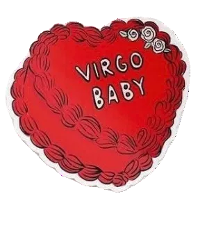 Red heart-shaped sign with 'Virgo Baby' text on a white background