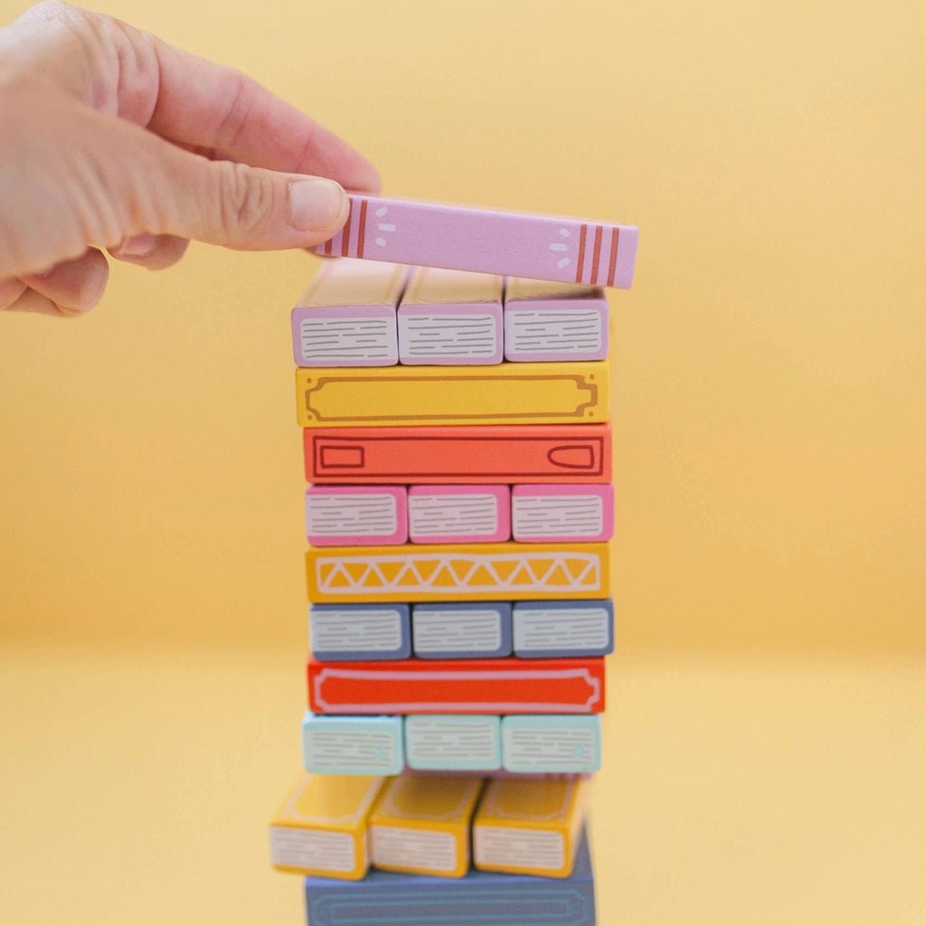 Pippi Post - Tumbling Book Stack - Wooden Block Stacking & Balance Game by Pippi Post