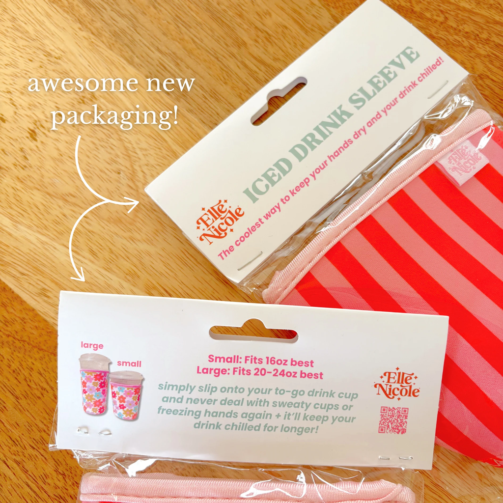 Elle Nicole - Coffee Cup Cover - Pink & Orange Stripes - Iced Drink Sleeve - Large / 24oz by Elle Nicole