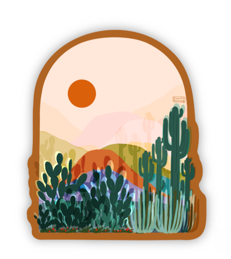 Desert Sunset Cactus colorful southwest landscape vinyl sticker