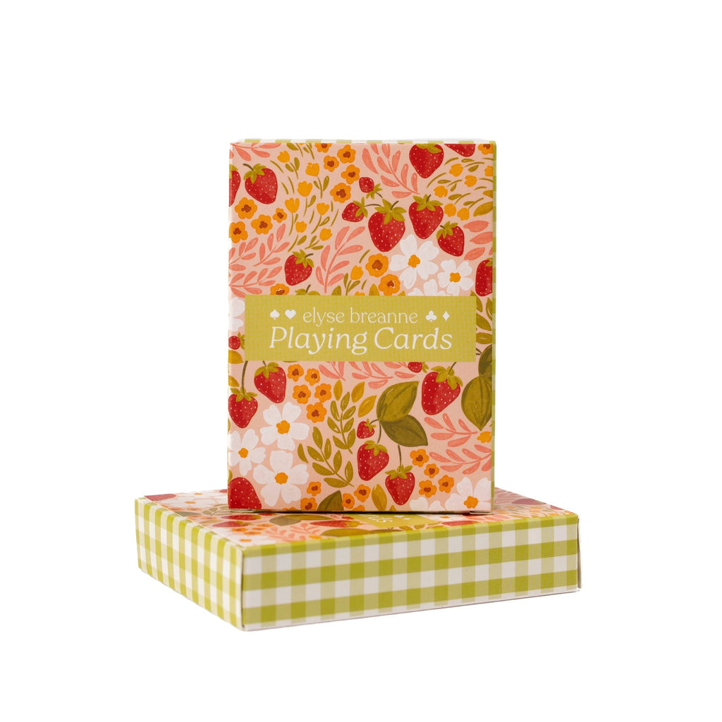 Elyse Breanne Design - Strawberry Patch x Green Gingham Deck of Cards by Elyse Breanne Design